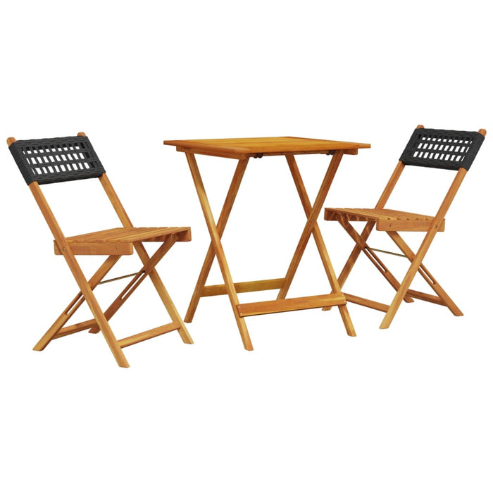 Set mobilier bistro, 3 piese, negru, poliratan și lemn masiv - WALTI WALTI