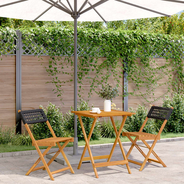 Set mobilier bistro, 3 piese, negru, poliratan și lemn masiv - WALTI WALTI