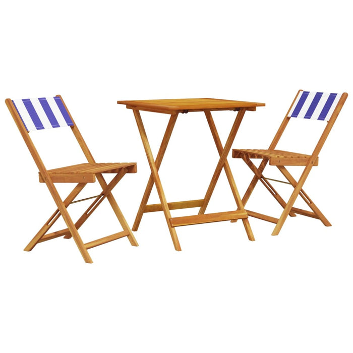 Set mobilier bistro, 3 piese, textil albastru alb/lemn masiv WALTI