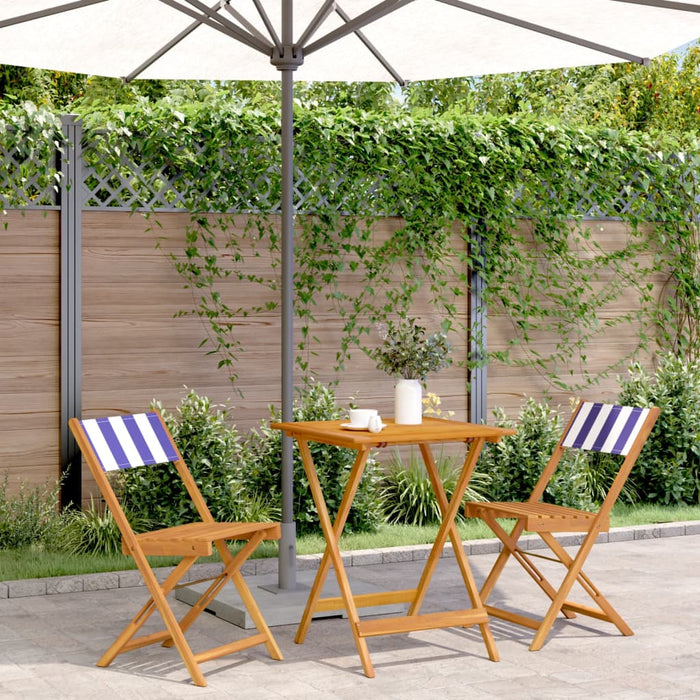 Set mobilier bistro, 3 piese, textil albastru alb/lemn masiv WALTI
