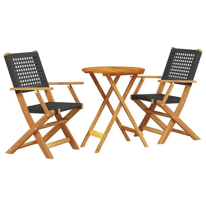 Set mobilier bistro, 3 piese, negru, poliratan și lemn masiv WALTI