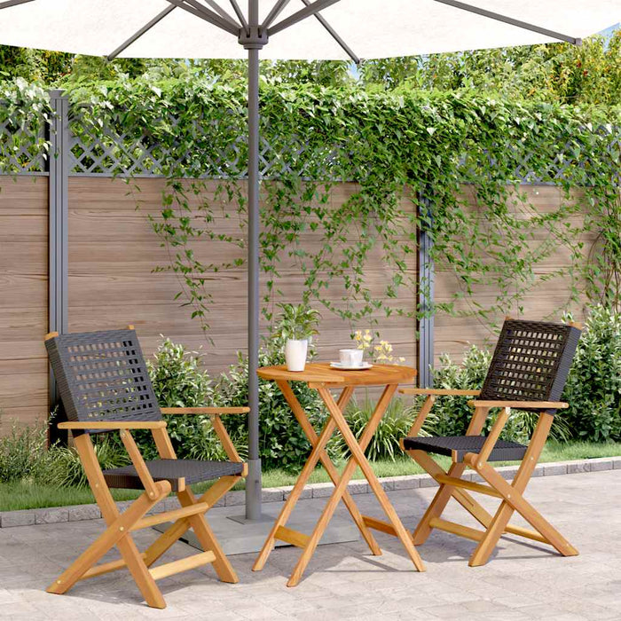 Set mobilier bistro, 3 piese, negru, poliratan și lemn masiv WALTI