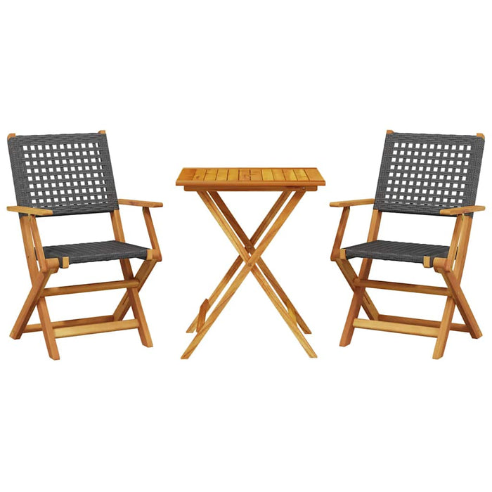 Set mobilier bistro, 3 piese, negru, poliratan și lemn masiv WALTI