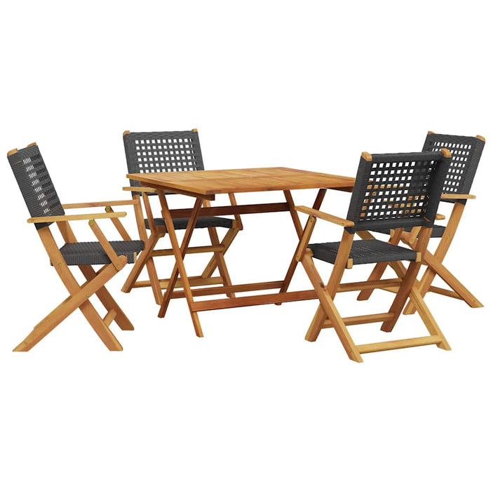 Set mobilier grădină, 5 piese, negru, poliratan și lemn masiv WALTI