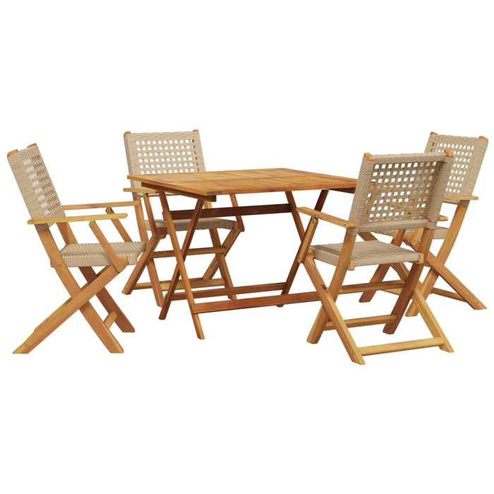 Set mobilier de grădină, 5 piese, bej, poliratan și lemn masiv WALTI