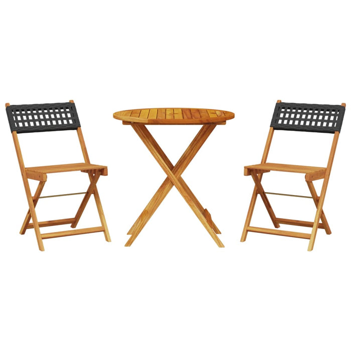 Set mobilier bistro, 3 piese, negru, poliratan și lemn masiv - WALTI WALTI
