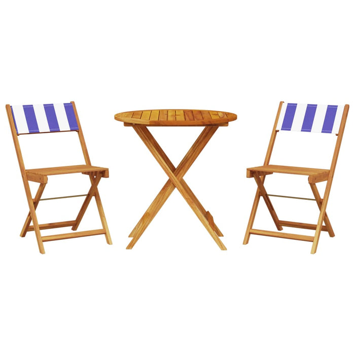 Set mobilier bistro, 3 piese, textil albastru alb/lemn masiv WALTI
