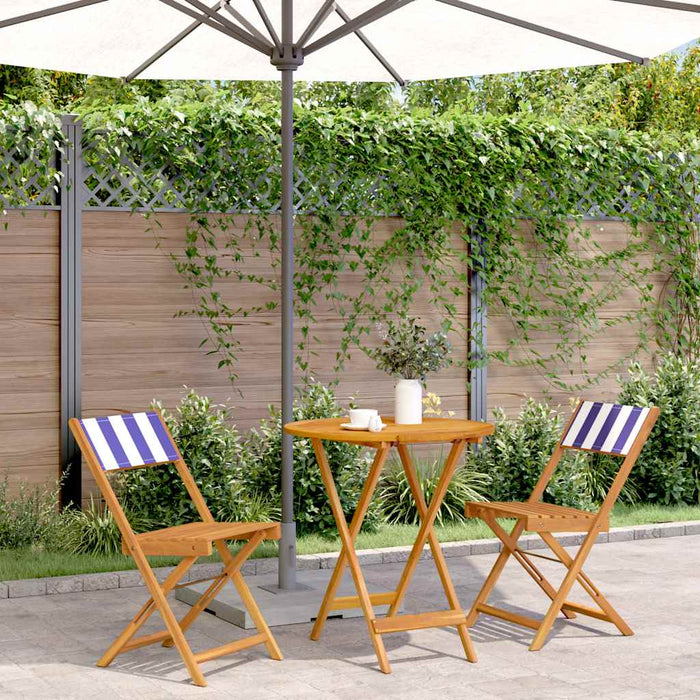 Set mobilier bistro, 3 piese, textil albastru alb/lemn masiv WALTI