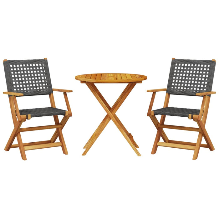 Set mobilier bistro, 3 piese, negru, poliratan și lemn masiv - WALTI WALTI