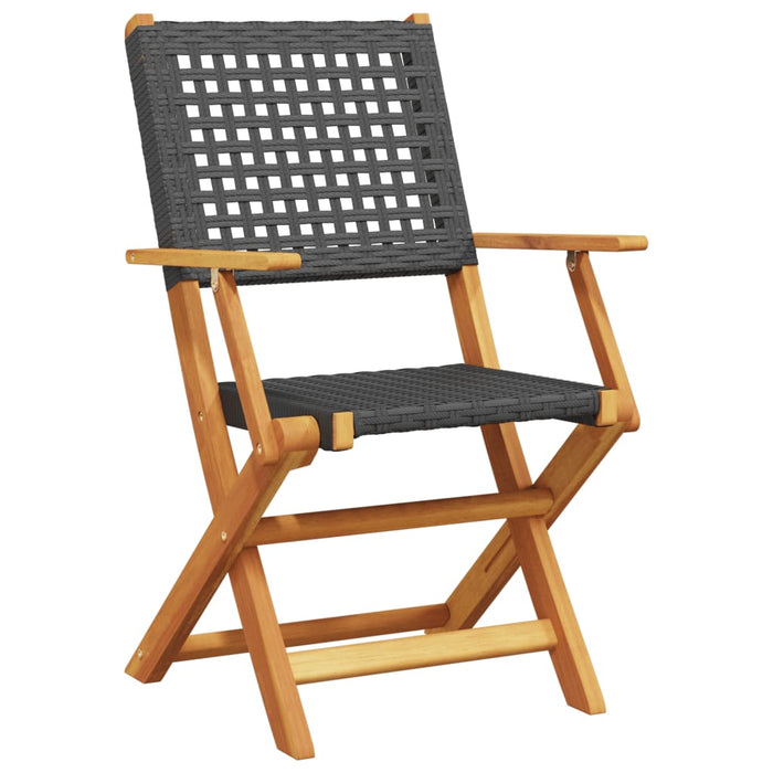 Set mobilier bistro, 3 piese, negru, poliratan și lemn masiv - WALTI WALTI