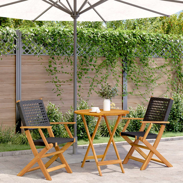 Set mobilier bistro, 3 piese, negru, poliratan și lemn masiv - WALTI WALTI
