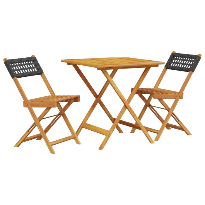 Set mobilier bistro, 3 piese, negru, poliratan și lemn masiv - WALTI WALTI