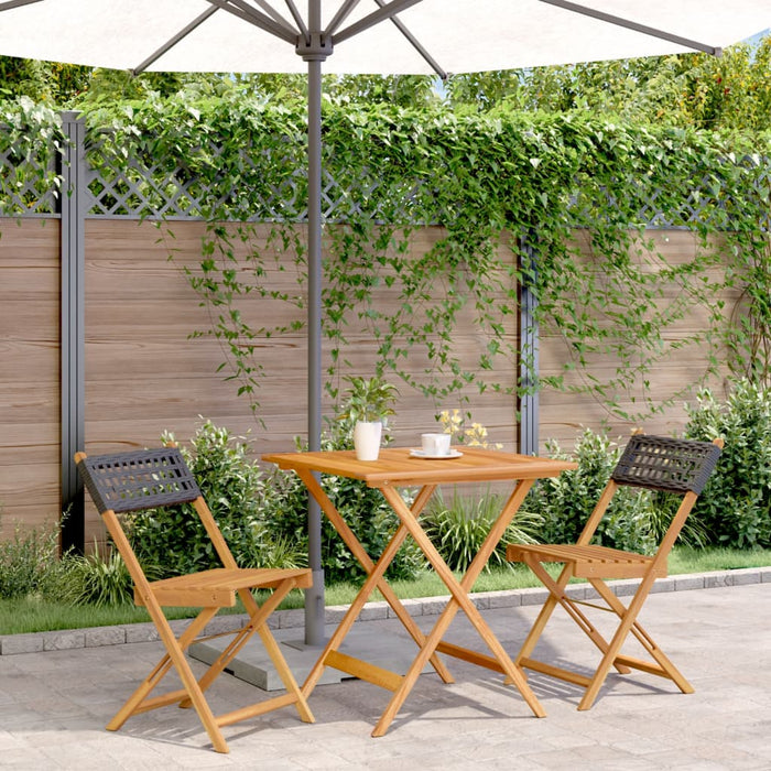 Set mobilier bistro, 3 piese, negru, poliratan și lemn masiv - WALTI WALTI