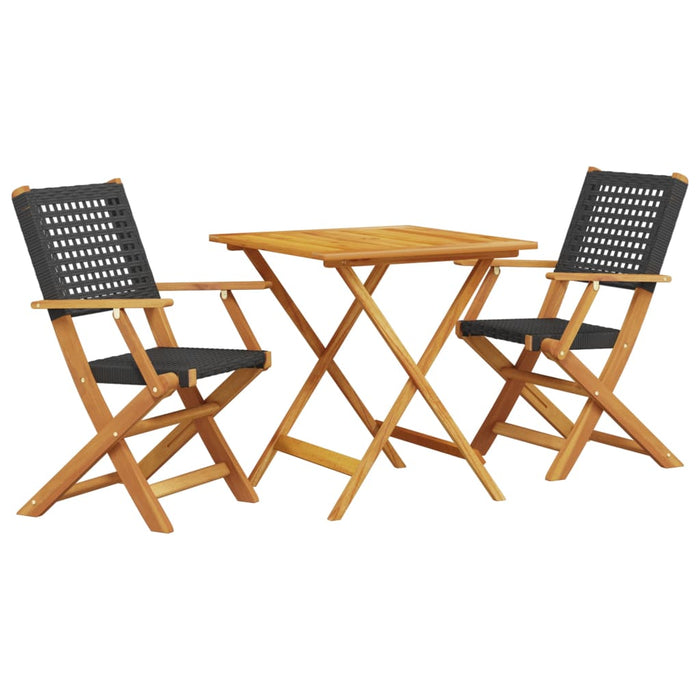 Set mobilier bistro, 3 piese, negru, poliratan și lemn masiv - WALTI WALTI