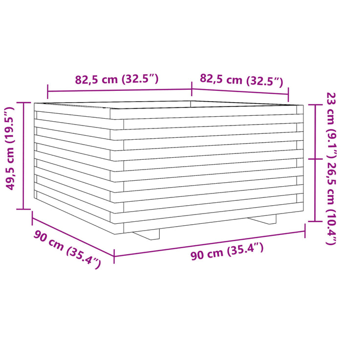 Jardinieră grădină, maro ceruit, 90x90x49,5 cm, lemn masiv pin - WALTI WALTI