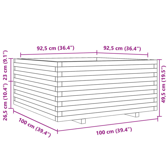 Jardinieră de grădină, alb, 100x100x49,5 cm, lemn masiv de pin - WALTI WALTI