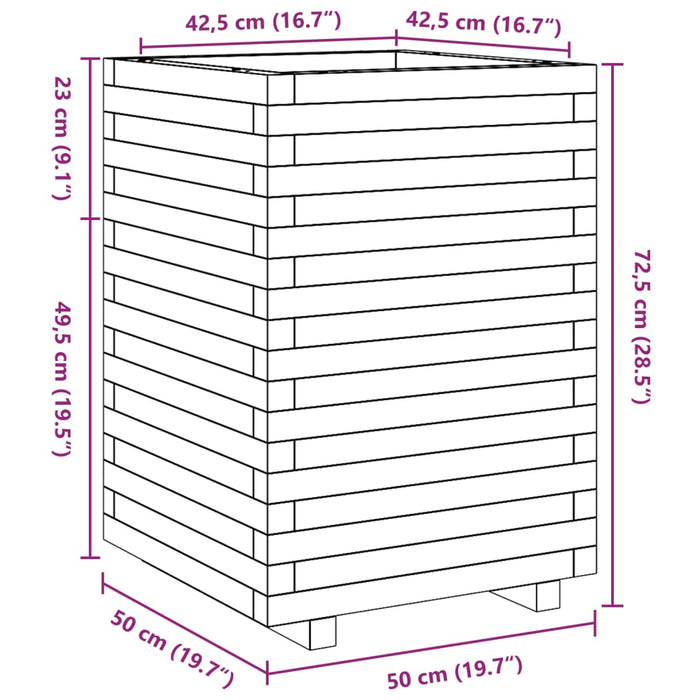Jardinieră de grădină, maro ceruit 50x50x72,5 cm lemn masiv pin - WALTI WALTI