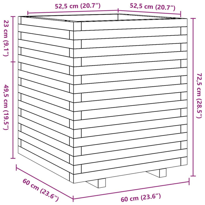 Jardinieră de grădină, maro ceruit 60x60x72,5 cm lemn masiv pin - WALTI WALTI
