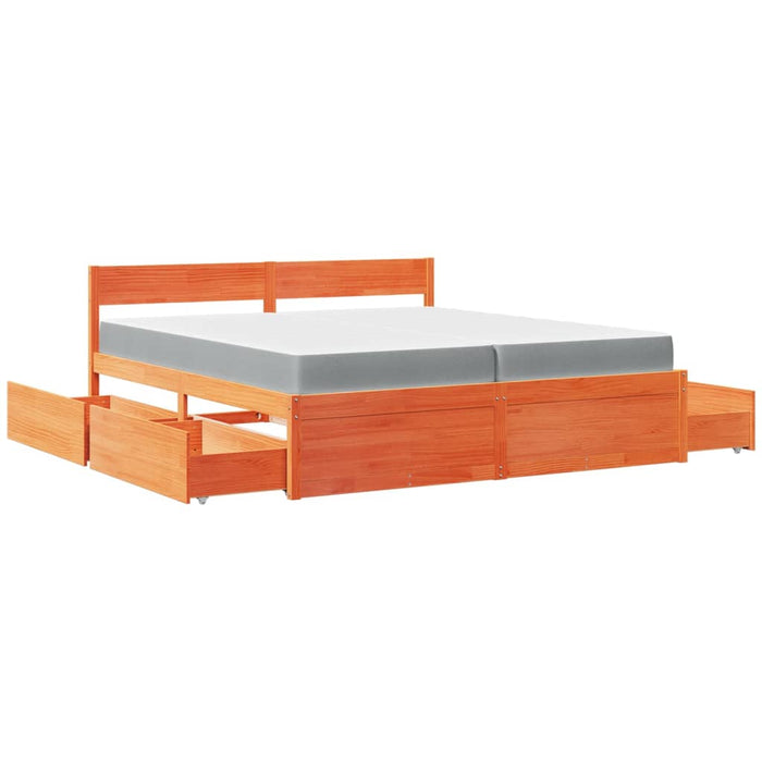Pat cu sertare saltea, maro ceruit, 200x200 cm, lemn masiv pin - WALTI WALTI