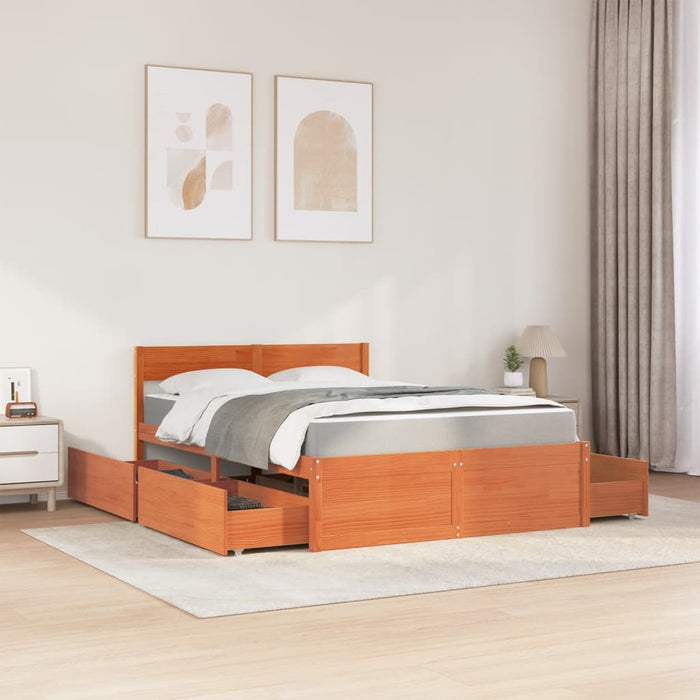 Pat cu sertare saltea, maro ceruit, 120x200 cm, lemn masiv pin - WALTI WALTI
