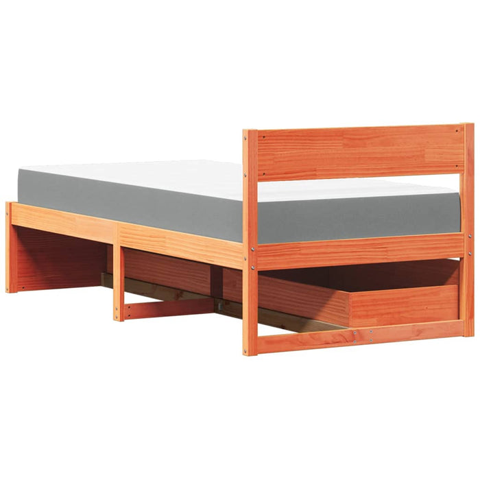 Pat cu sertare saltea, maro ceruit, 100x200 cm, lemn masiv pin - WALTI WALTI