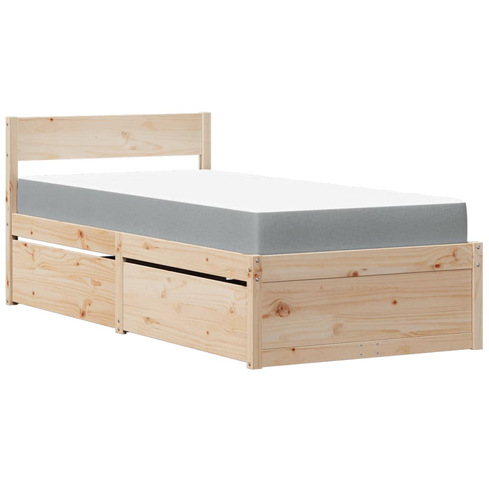 Pat cu sertare și saltea, 90x200 cm, lemn masiv pin - WALTI WALTI