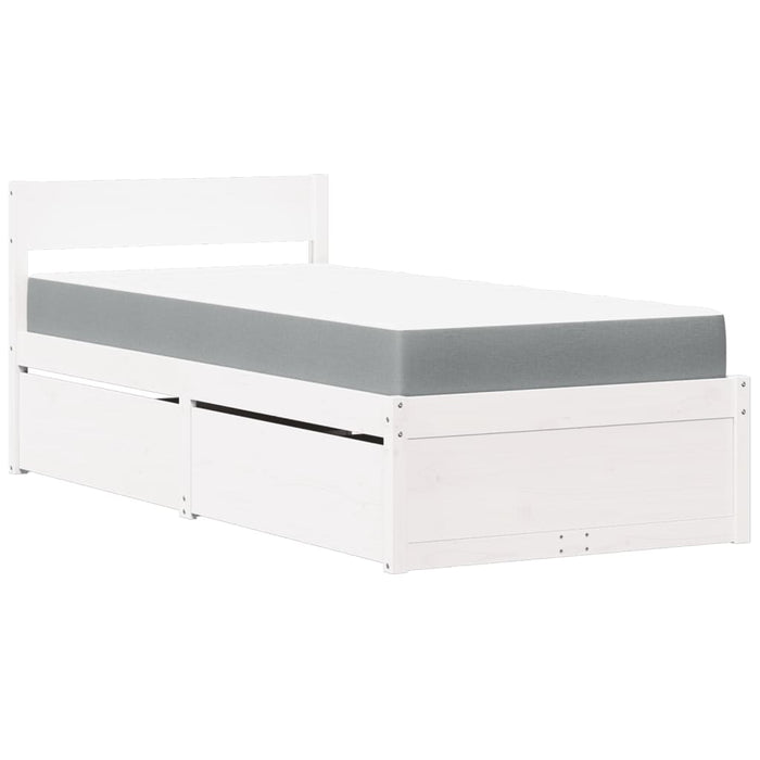 Pat cu sertare și saltea, alb, 90x200 cm, lemn masiv pin - WALTI WALTI