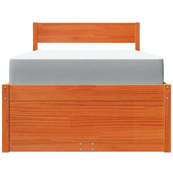Pat cu sertare saltea, maro ceruit, 90x200 cm, lemn masiv pin - WALTI WALTI