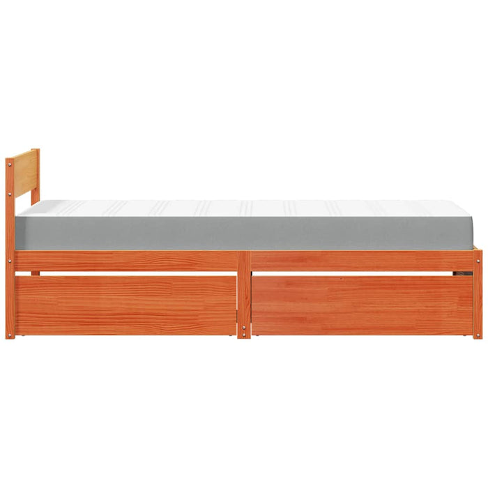 Pat cu sertare saltea, maro ceruit, 90x200 cm, lemn masiv pin - WALTI WALTI