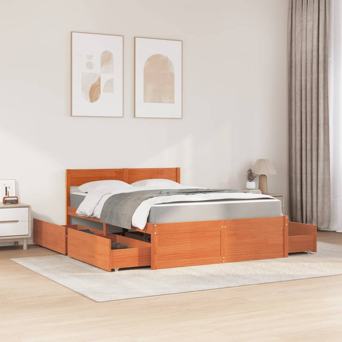 Pat cu sertare saltea, maro ceruit, 140x190 cm, lemn masiv pin - WALTI WALTI