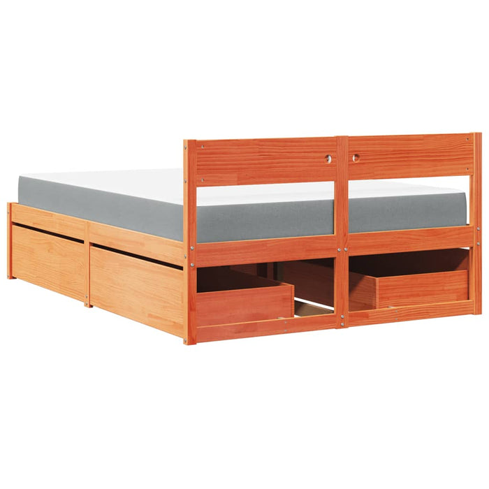 Pat cu sertare saltea, maro ceruit, 140x190 cm, lemn masiv pin - WALTI WALTI