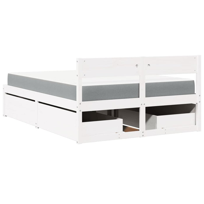Pat cu sertare saltea, alb, 120x190 cm, lemn masiv pin - WALTI WALTI