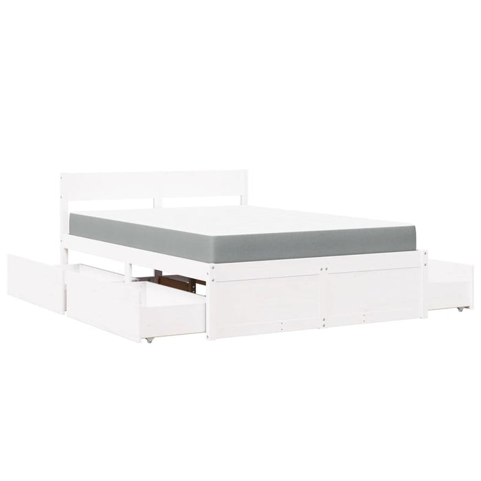 Pat cu sertare saltea, alb, 120x190 cm, lemn masiv pin - WALTI WALTI