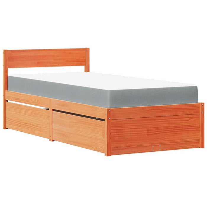Pat cu sertare saltea, maro ceruit, 90x190 cm, lemn masiv pin - WALTI WALTI