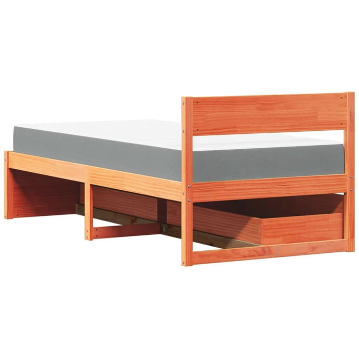 Pat cu sertare saltea, maro ceruit, 90x190 cm, lemn masiv pin - WALTI WALTI