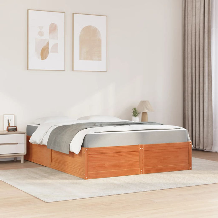 Pat cu saltea, maro ceruit, 160x200 cm, lemn masiv pin - WALTI WALTI