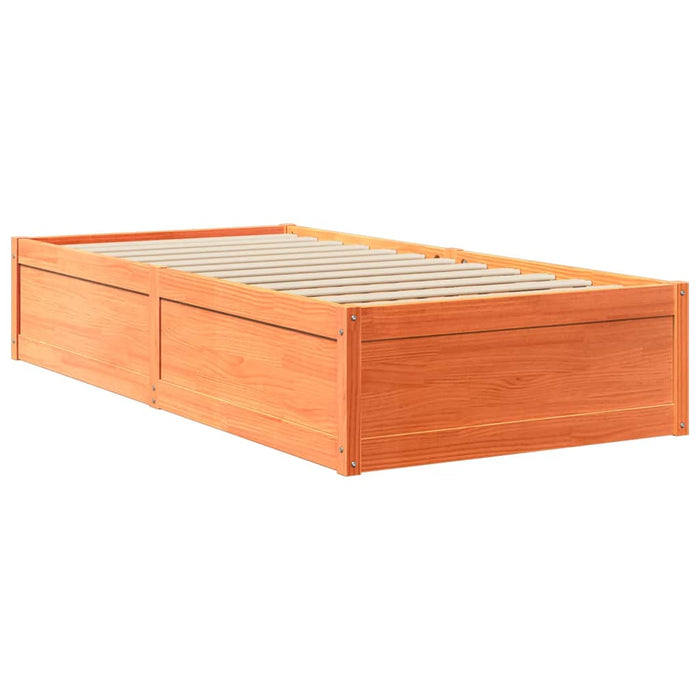 Pat cu saltea, maro ceruit, 100x200 cm, lemn masiv pin - WALTI WALTI