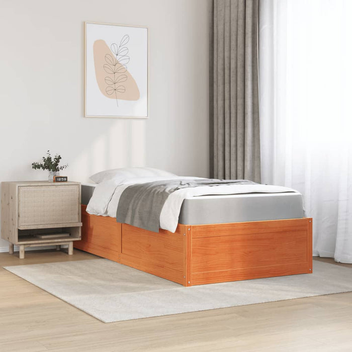 Pat cu saltea, maro ceruit, 90x190 cm, lemn masiv pin - WALTI WALTI