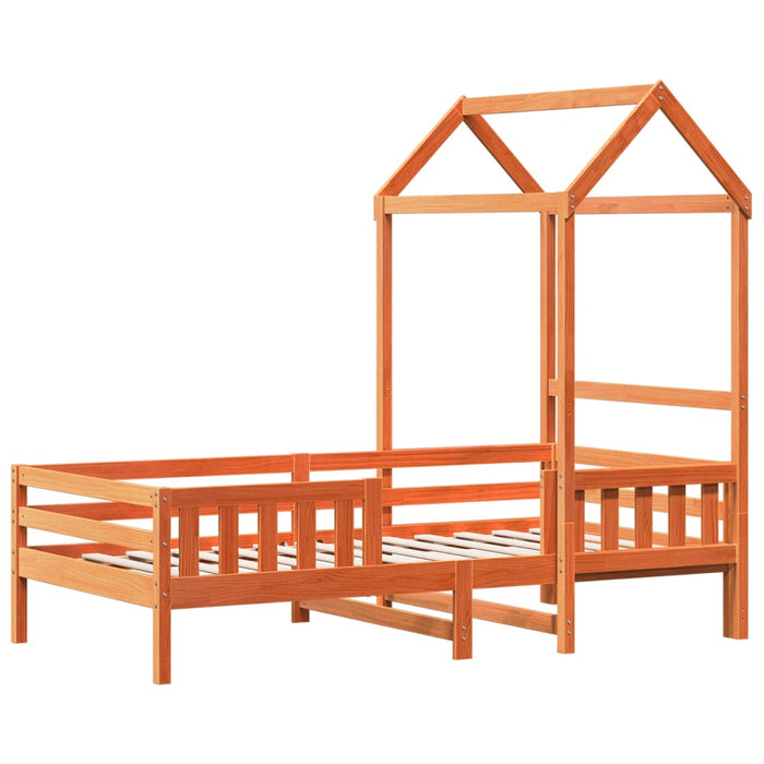 Cadru de pat cu acoperiș maro ceruit 100x200 cm lemn masiv pin - WALTI WALTI