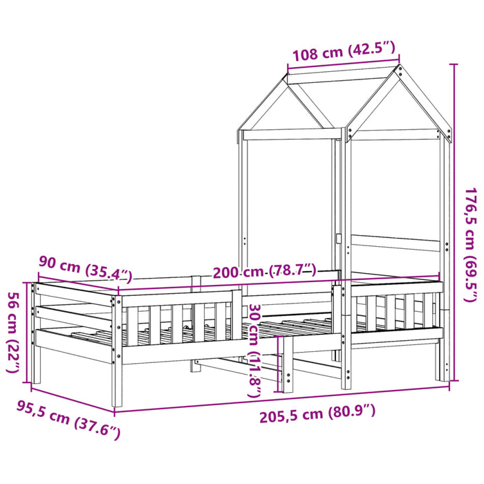 Cadru de pat cu acoperiș maro ceruit 90x200cm lemn masiv pin - WALTI WALTI