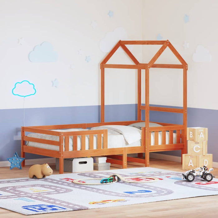 Cadru de pat cu acoperiș maro ceruit 80x200cm lemn masiv pin - WALTI WALTI