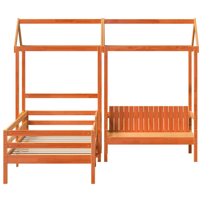 Set pat bancă cu acoperiș maro ceruit 100x200 cm lemn masiv pin - WALTI WALTI