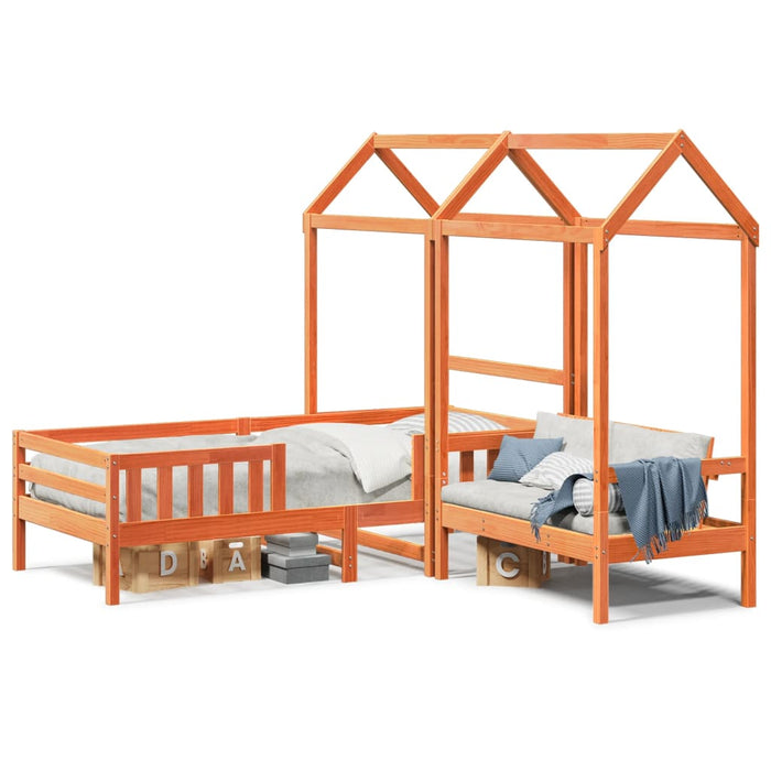Set pat bancă cu acoperiș maro ceruit 90x200cm lemn masiv pin - WALTI WALTI