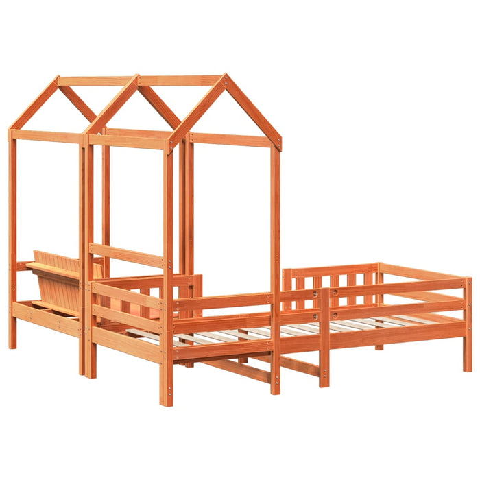 Set pat bancă cu acoperiș maro ceruit 90x200cm lemn masiv pin - WALTI WALTI