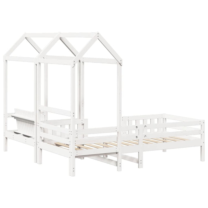 Set pat și bancă cu acoperiș, alb, 80x200 cm, lemn masiv de pin - WALTI WALTI