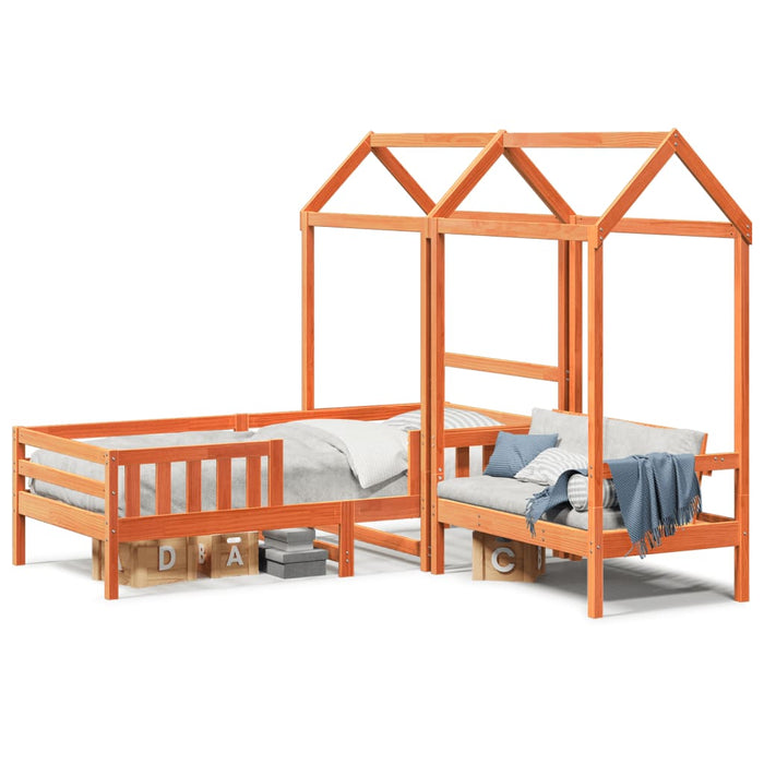 Set pat bancă cu acoperiș maro ceruit 80x200cm lemn masiv pin - WALTI WALTI