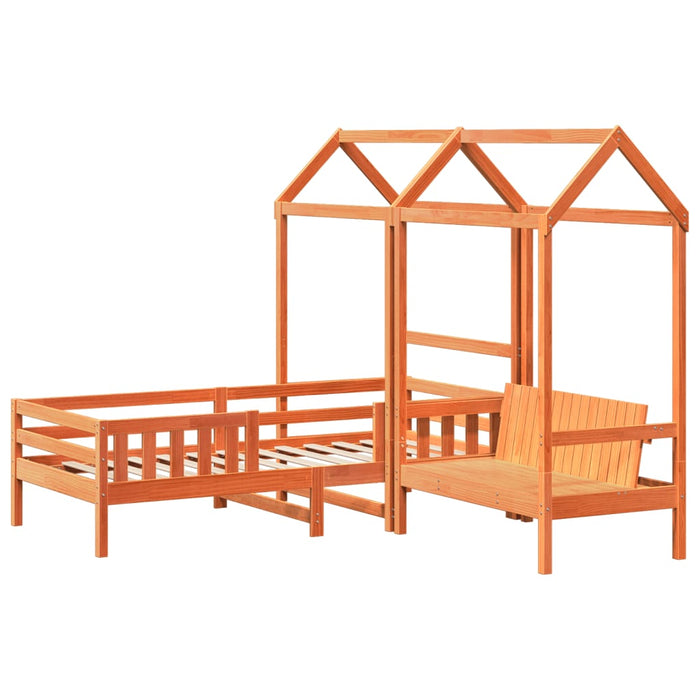 Set pat bancă cu acoperiș maro ceruit 80x200cm lemn masiv pin - WALTI WALTI