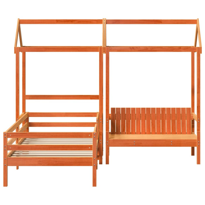 Set pat bancă cu acoperiș maro ceruit 80x200cm lemn masiv pin - WALTI WALTI