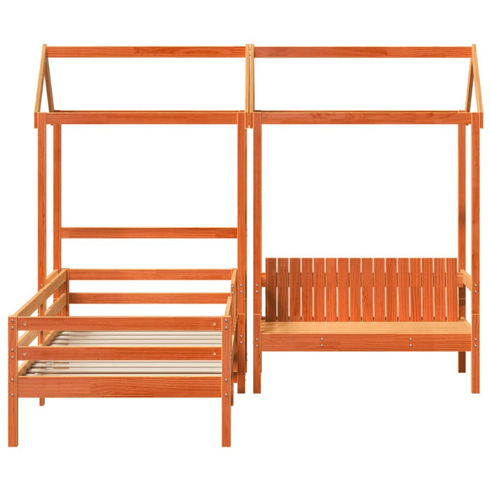 Set pat bancă cu acoperiș maro ceruit 90x190 cm lemn masiv pin - WALTI WALTI