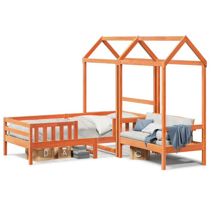 Set pat bancă cu acoperiș maro ceruit 75x190 cm lemn masiv pin - WALTI WALTI